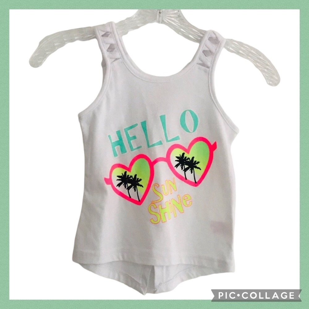 NWT Cute Tropical Girls White Hello Glasses Tank Top